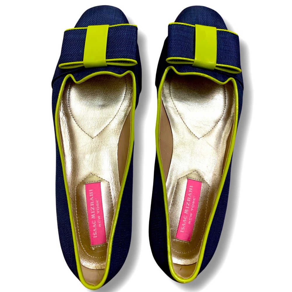 Isaac Mizrahi Navy Blue + Lime Green Flats